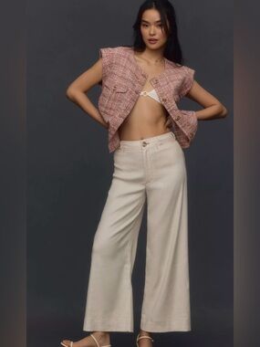 MAEVE Anthropologie The Ettie High-Rise Crop Wide-Leg Pants, Linen Edition, 28